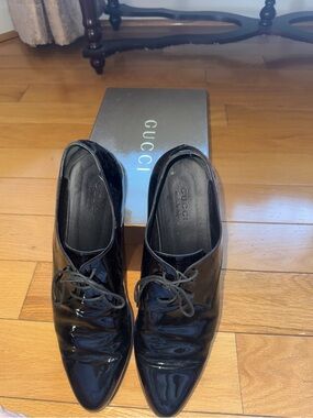 Gucci Black Patent Leather Lace-Up Derby Oxfords
